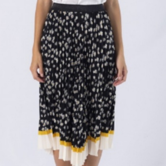 ANONYME Daisy Pleated Skirt Monica Black Yellow White Size: 4 - Picture 1 of 16